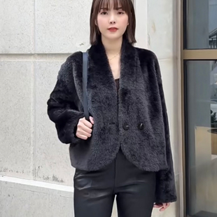 羊羔毛皮毛一体拉贡皮草2025冬季显瘦V领真皮外套女高级保暖皮草