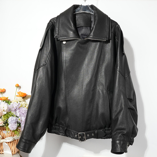 真羊皮羽绒服女士鹅绒外套宽松显瘦机车夹克衫2024冬季高端翻领