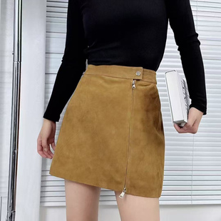 真皮反绒皮裙女绒面绵羊皮a字短裙2025秋冬洋气侧拉链纯皮半身裙