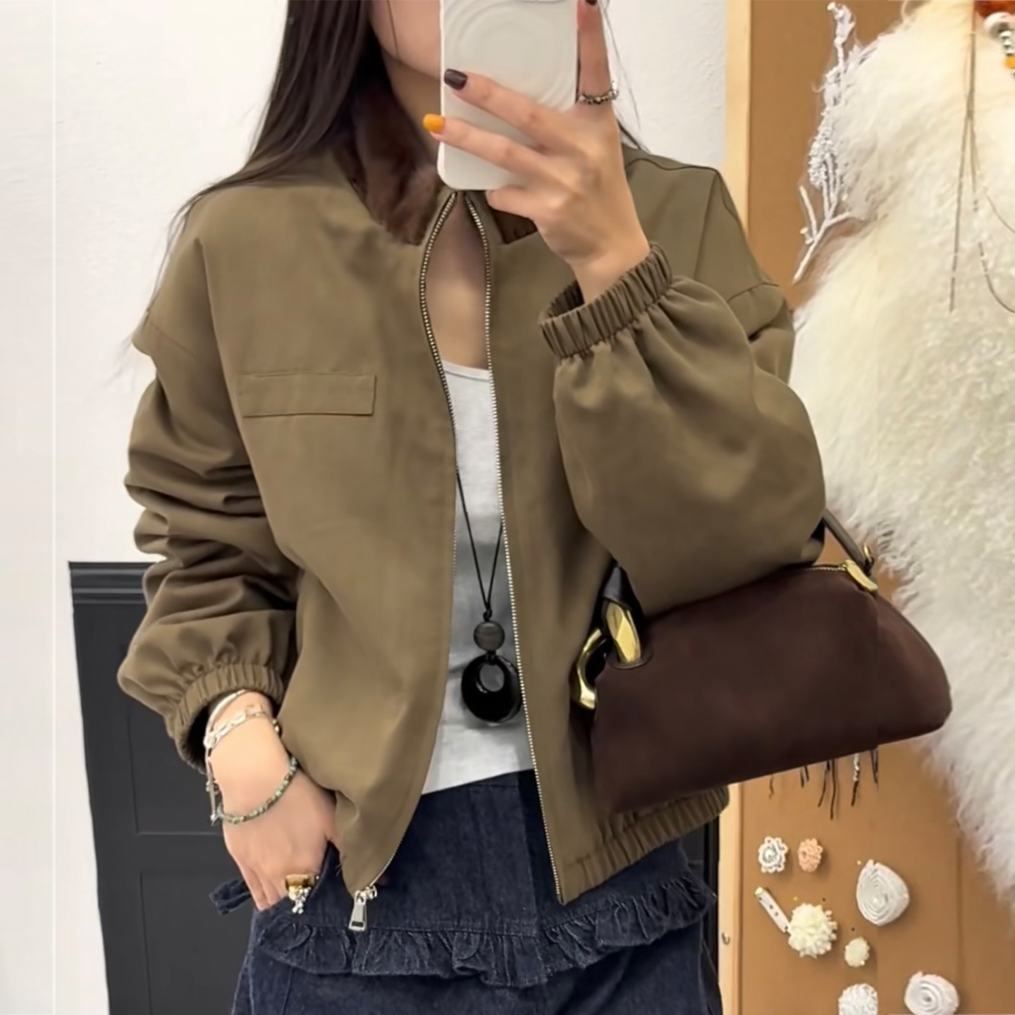 2025冬季高级水貂毛立领羽绒服女士鹅绒外套机车面包服宽松夹克潮