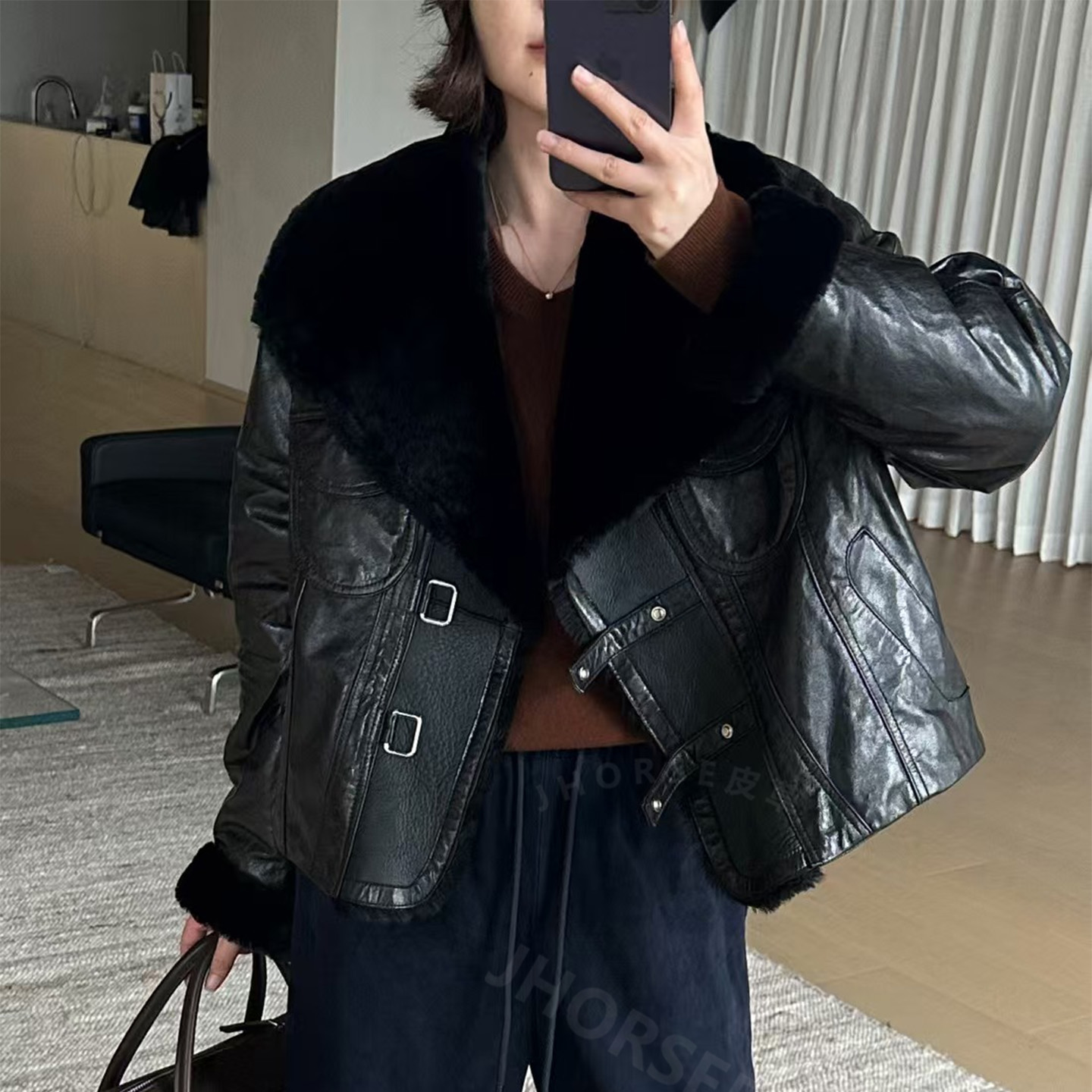 2025冬季毛领真皮毛一体皮衣