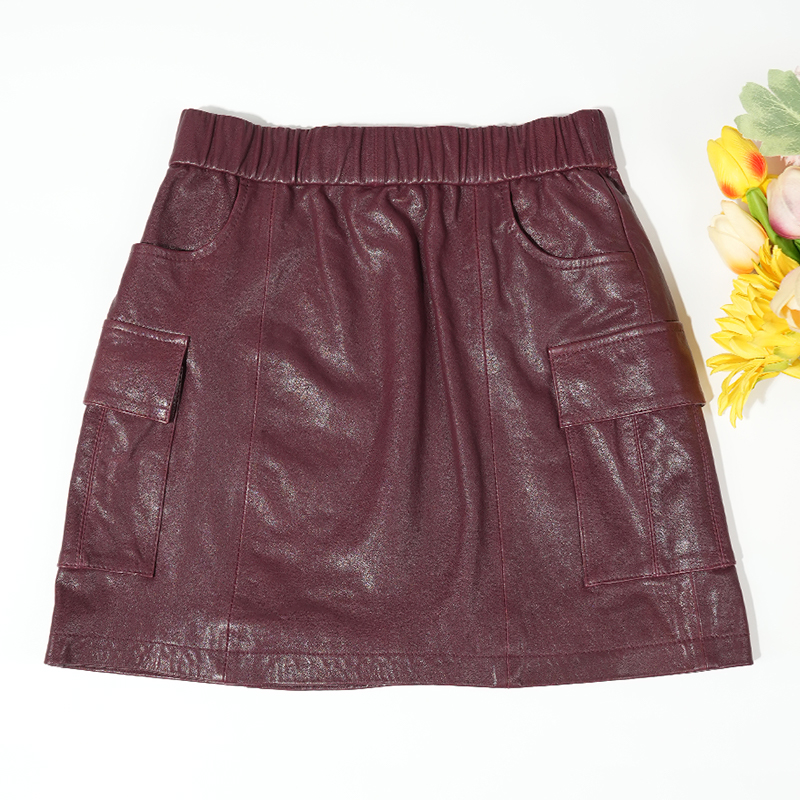 头层真皮皮裙女全植鞣绵羊皮工装短裙2024秋高级感a字包臀半身裙