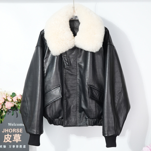 2025冬季高级真毛领小羊皮羽绒服女士宽松真皮鹅绒夹克加厚外套潮