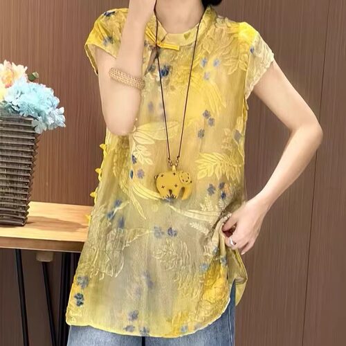 2026春新款100%真丝丝绒织锦烧花盘扣上衣桑蚕丝