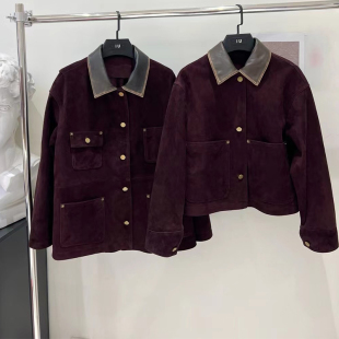 真皮进口反绒绵羊皮皮衣美拉德复古工装风做旧皮夹克老钱外套2024