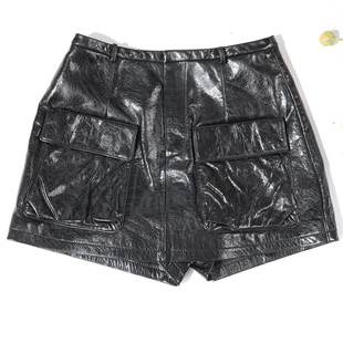 2025秋季中高腰真皮短裤女士高级全绵羊皮阔腿裤工装风热裤休闲裤