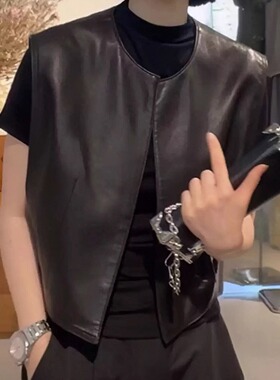 100%绵羊皮植鞣真皮马甲女2026春极简百搭高级背心马夹坎肩短外套