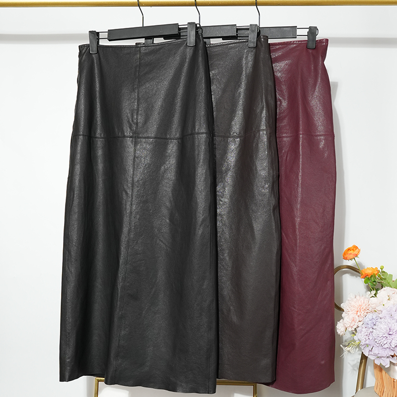 真皮纯皮开叉包臀a字长裙皮裙女全植鞣羊皮中长款半身裙2025春新