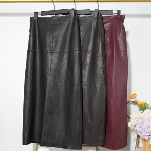真皮纯皮开叉包臀a字长裙皮裙女全植鞣羊皮中长款 半身裙2026春新