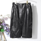 2025秋季 开叉高腰真皮半身裙女士高级绵羊皮裙修身 通勤包臀中长裙