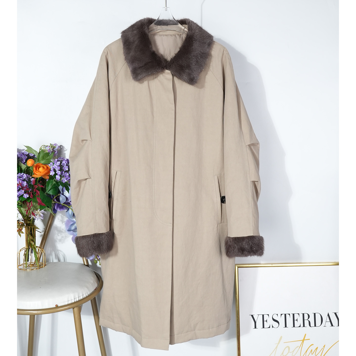 进口青根貂2025冬装巴恩风皮草毛领羽绒服女中长款鹅绒派克服外套