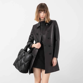 进口头层胎羊皮风衣外套女中长款 2025秋双排扣气质英伦风真皮皮衣