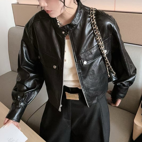 2026春季高端小立领真皮皮衣女士软面绵羊皮夹克显瘦机车短外套潮