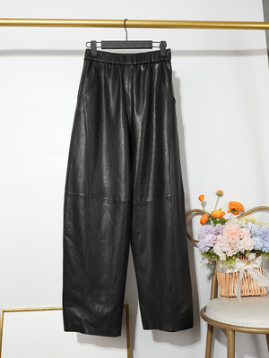 100%真皮皮裤女2025秋冬高腰植鞣绵羊皮直筒裤显瘦休闲弯刀长裤子