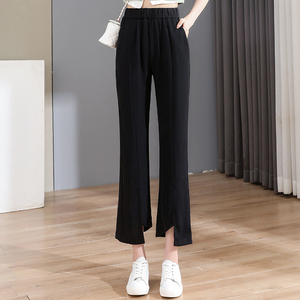 RM12335#春夏开叉小个子西装裤修身喇叭裤开叉九分裤休闲长裤