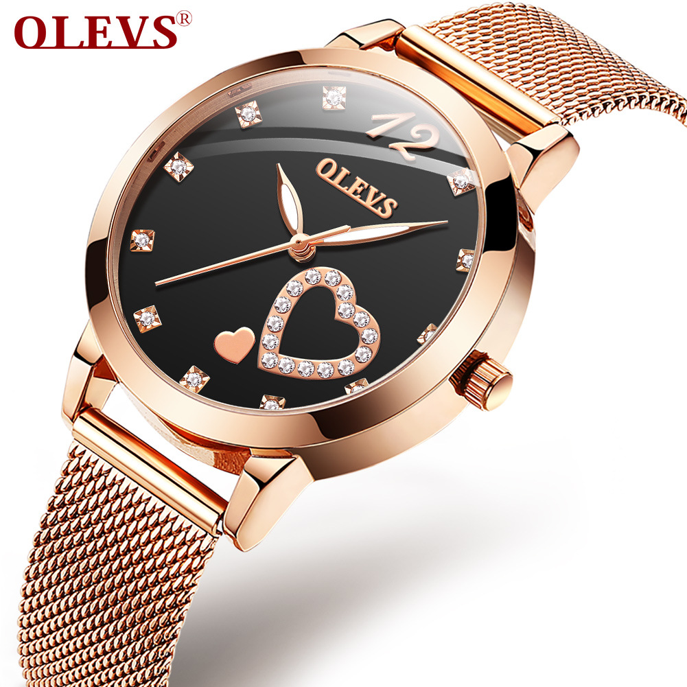 OLEVS/欧利时 Rose Gold休闲圆形石英black女普通国产腕表