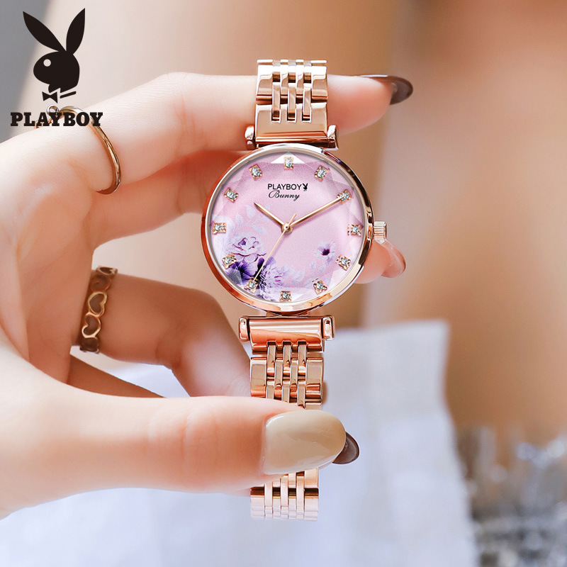 品牌欧美石英表镶钻玫瑰金钢带时尚ins风女士手表圆形国产腕表