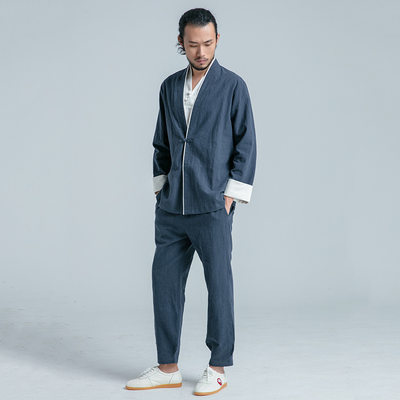 新品 武农亚麻休闲武术练功晨练太极服开衫长袖男运动套装款*未定