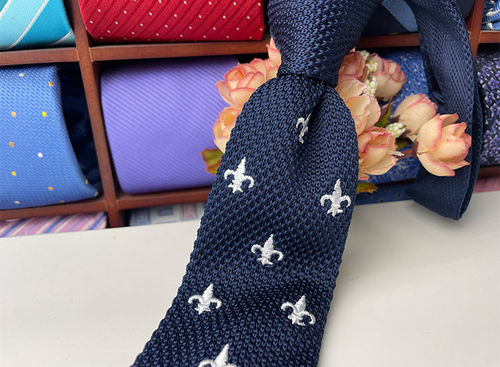 外贸原单男士韩版正装领带针织领带休闲深蓝色编织绣花