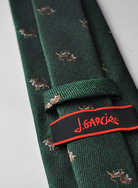 大牌外贸原单男商务正装领带提花优雅墨绿色条纹绣花色织动物狮子