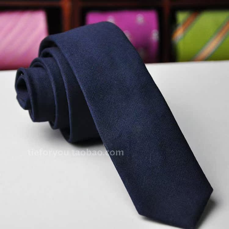 外贸原单男士正装领带 亚麻棉商务 复古韩版窄款领带深蓝色礼盒装
