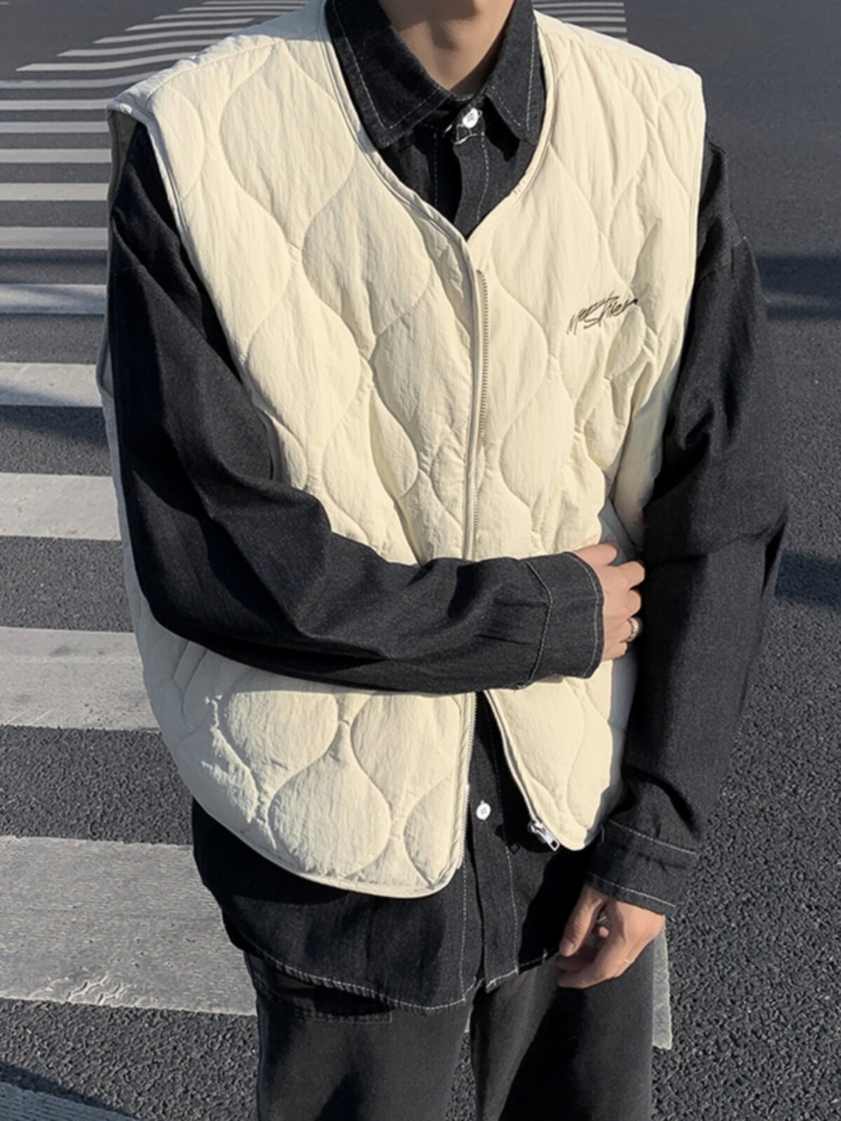 일본 CITYBOY 마름모 코튼 조끼 조끼 남자 가을 겨울 새로운 느슨한 캐주얼 솔리드 컬러 재킷 다목적