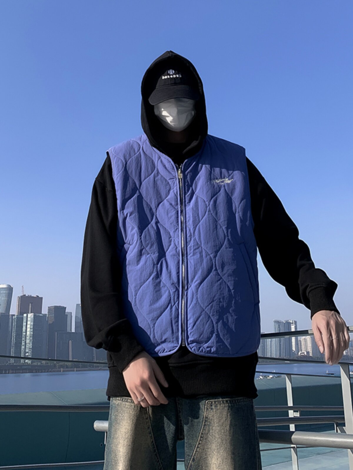 일본 CITYBOY 마름모 코튼 조끼 조끼 남자 가을 겨울 새로운 느슨한 캐주얼 솔리드 컬러 재킷 다목적