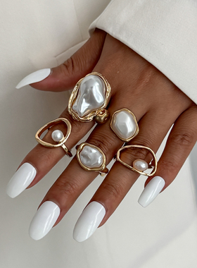 5件套巴洛克珍珠戒指镂空指环