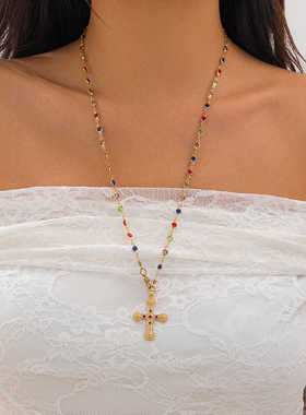 多巴胺彩色锆石十字架项链