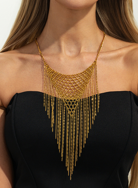 欧美ins风金色链条流苏锁骨链