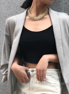 金属宽链条短款项链女欧美夸张狂野气质旅拍照搭配衣服锁骨链配饰