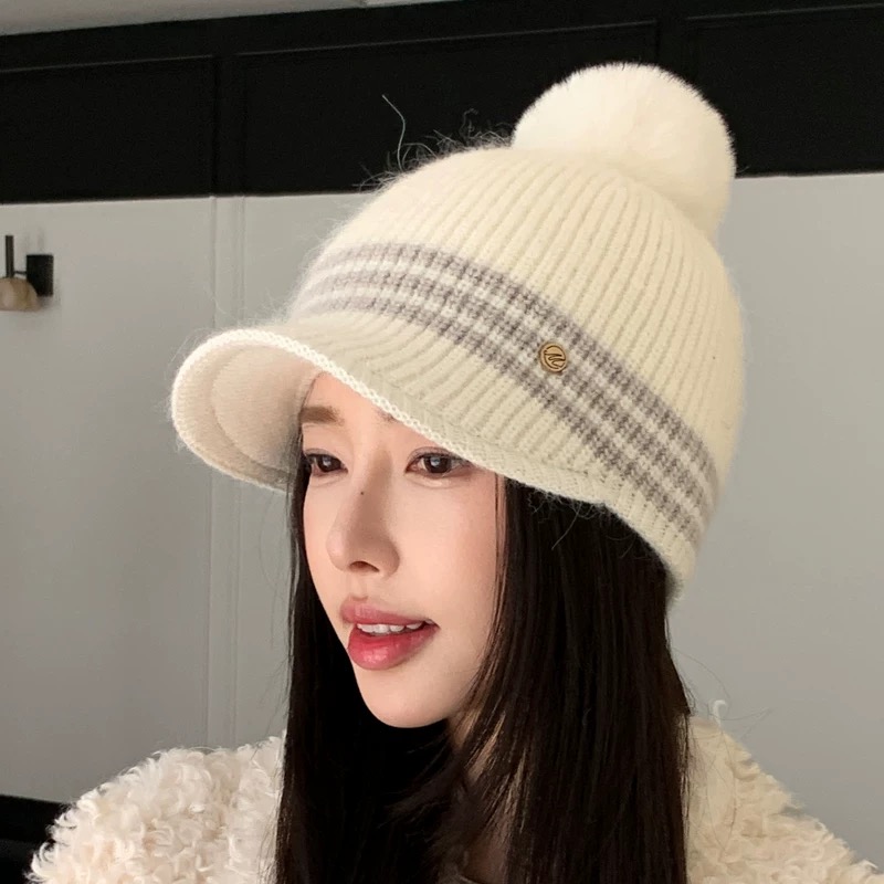 高尔夫球帽女秋冬季加绒加厚保暖冬天骑车护脖百搭针织运动毛线帽