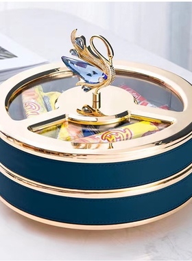 轻奢金属果盒家用客厅茶几干果盒餐厅水果盘瓜子分格收纳天鹅果盘