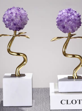 高端紫水晶摆件水晶花球摆件轻奢客厅玄关酒柜高级感软装饰品摆件