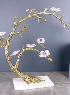 水晶发财树摆件水晶花树轻奢客厅玄关别墅酒柜乔迁高档装饰品摆件