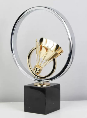 现代艺术羽毛球拍奖杯水晶摆件