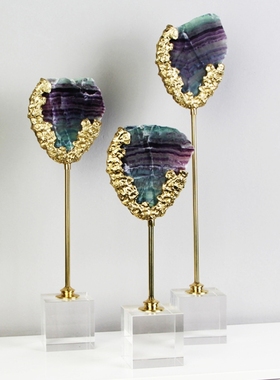 现代轻奢水晶石摆件样板间客厅书房书柜绿萤石高级感软装饰品摆件