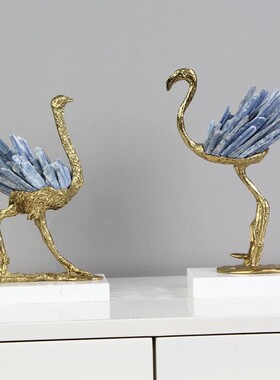 现代轻奢水晶火烈鸟摆件黄铜鸟客厅酒柜软装玄关办公室装饰品摆件