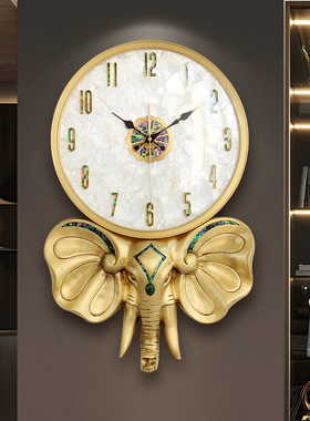 黄铜吉象挂钟静音大象时钟客厅现代钟表大气时尚挂表轻奢挂墙挂表