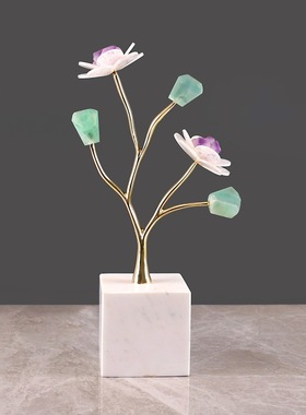 轻奢水晶花树摆件现代客厅玄关样板房别墅乔迁礼品高档装饰品摆件