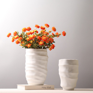 简约现代宽口径陶瓷花瓶磨砂黑白色创意蚕茧花器玄关装饰品摆件