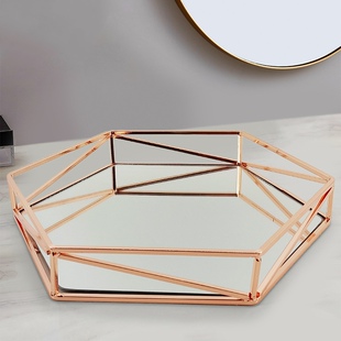 六角形托盘家用盘子金属创意简约北欧水果盘茶盘杯盘早餐盘首饰盘