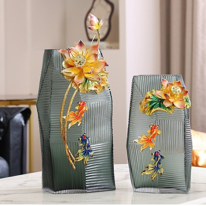高档轻奢莫克珐琅彩玻璃花瓶现代简约客厅餐桌插花器高级感摆件