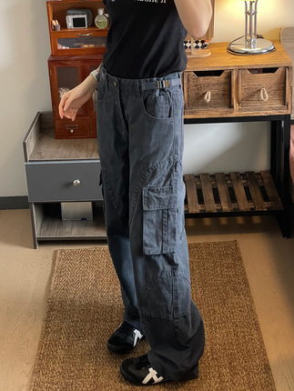 Mr. Bense American-Style Multi-Pocket Dark Gray Lumberjack Cargo Pants, Washed Straight-Leg Loose Functional Trendy Brand Men's Casual Wear