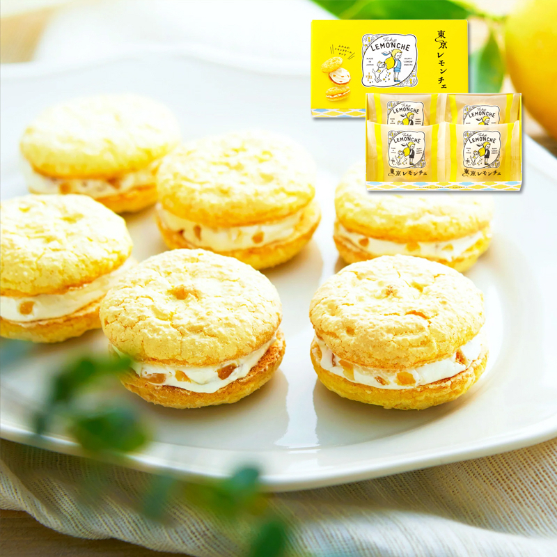 日本东京lemonche柠檬奶油夹心马卡龙曲奇饼干甜品礼盒进口零食