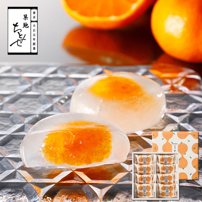 现货刚到日本築地千代田季节限定和菓子柑橘蕨饼夹心麻薯点心礼盒