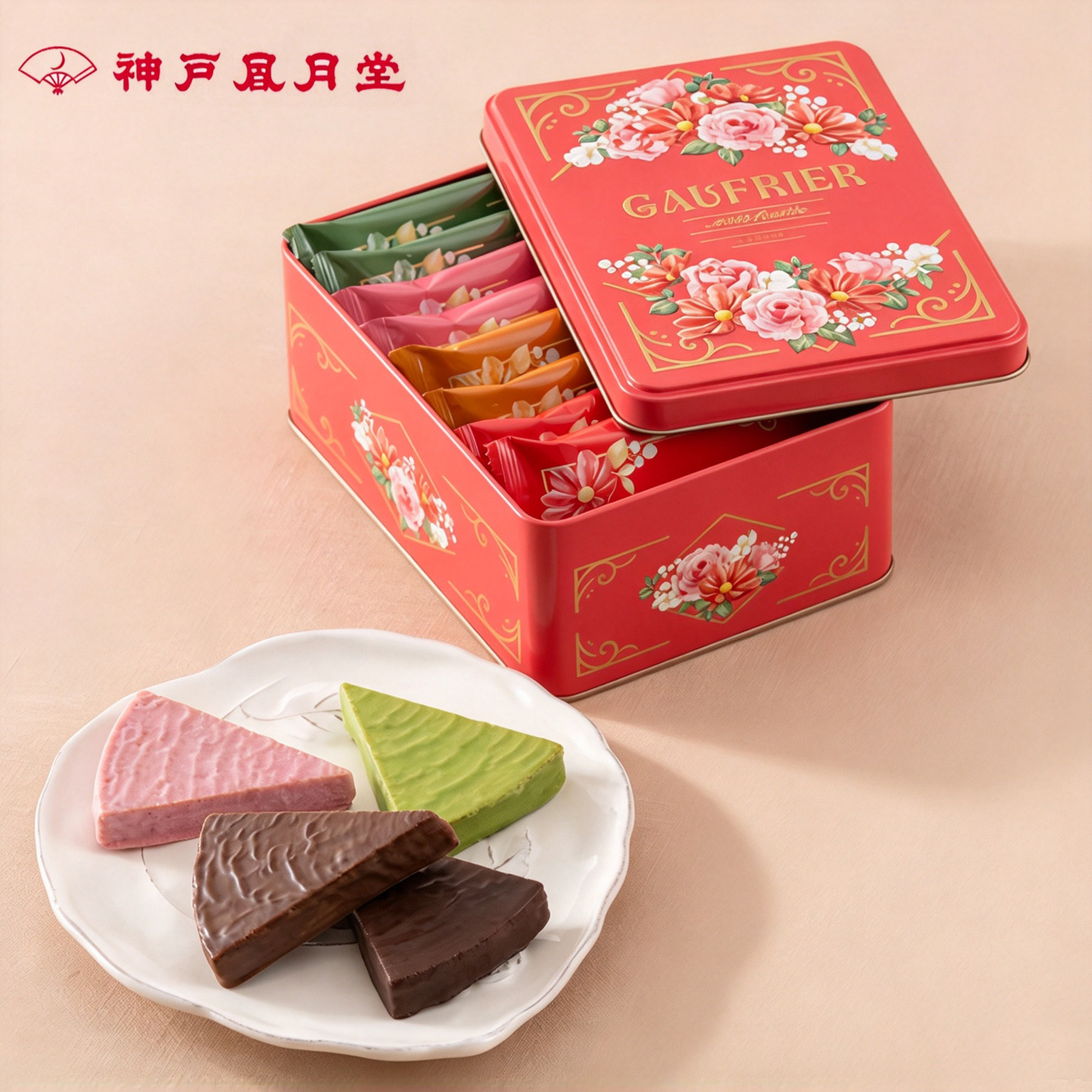 日本神户风月堂巧克力草莓威化夹心饼干甜品礼盒进口休闲办公零食