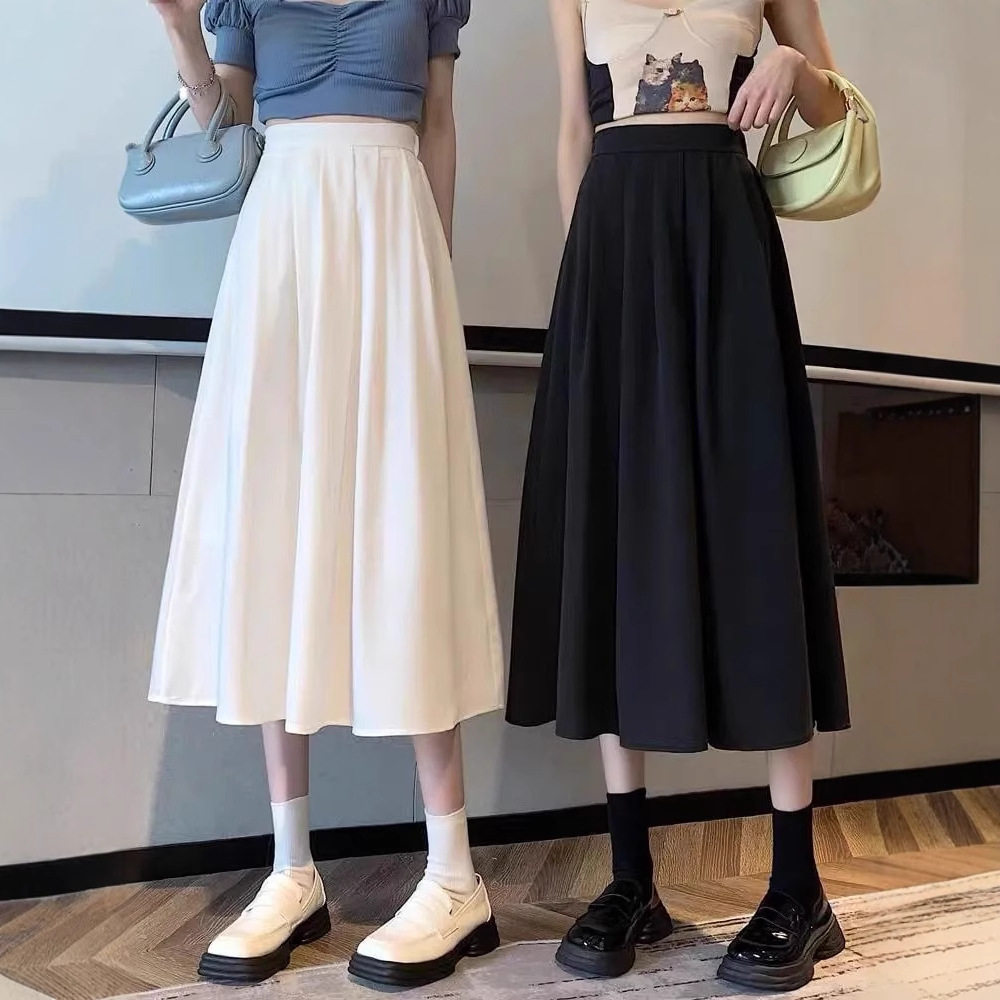 白色百褶裙女士夏季半身裙女显瘦新款A字裙中长款高腰伞裙女裙