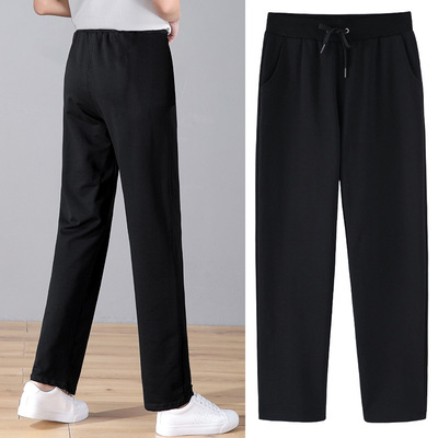 纯棉女裤夏薄款运动休闲裤女大码胖mm松紧腰中年妈妈宽松直筒裤女