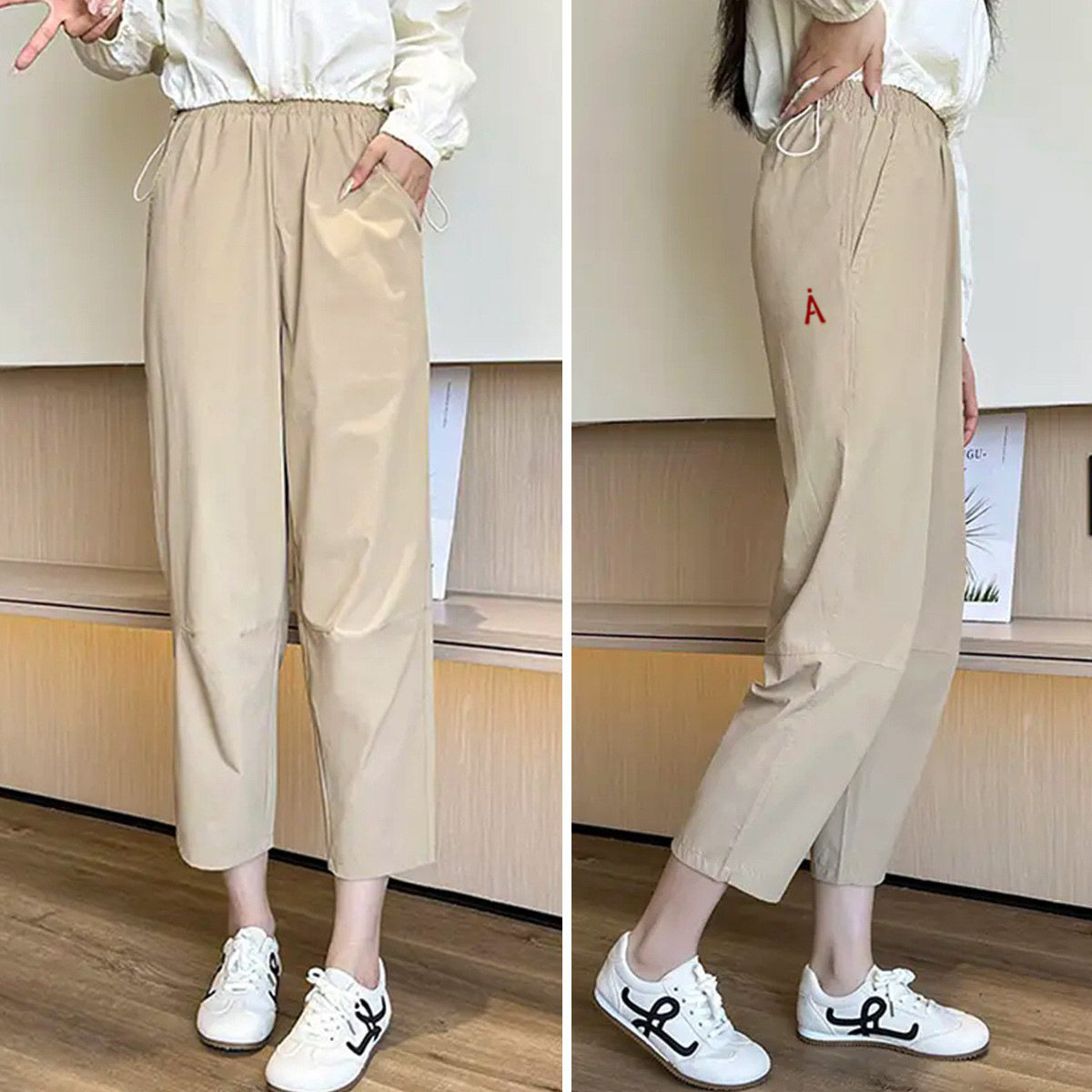 夏季日系薄款冰丝速干哈伦萝卜裤女大码休闲小个子直筒九分运动裤